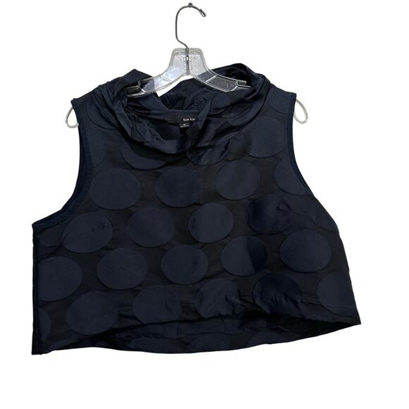 Sun Kim Women's Black Blue Polka Dot Camo Wire Collar Vest Size Small - Picture 1 of 8